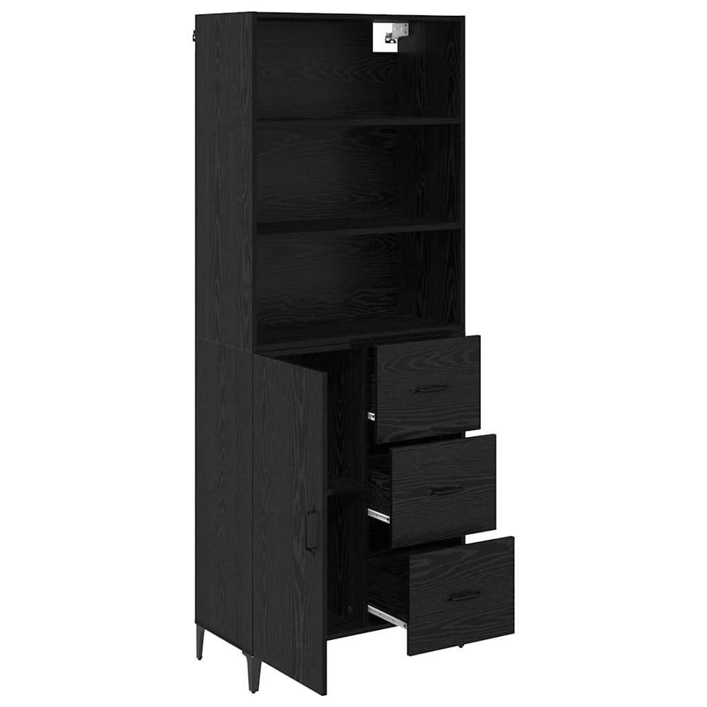 Highboard Μαύρη Οξυά 69,5 x 34 x 180 εκ. Επεξεργασμένο ξύλο