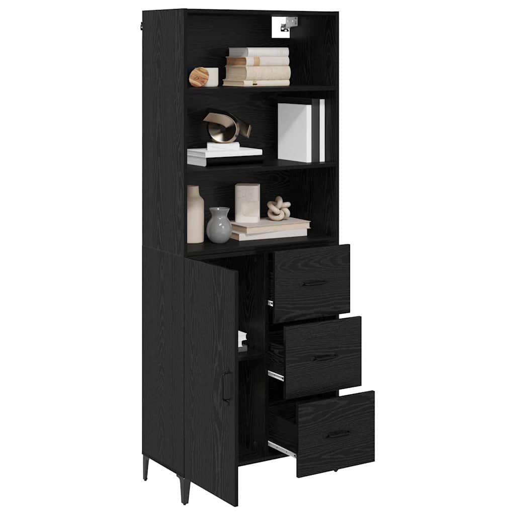 Highboard Μαύρη Οξυά 69,5 x 34 x 180 εκ. Επεξεργασμένο ξύλο