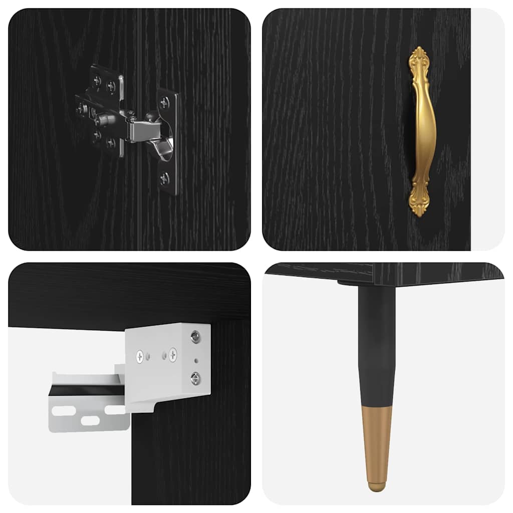 Highboard 2 pcs Μαύρη Οξυά Επεξεργασμένο ξύλο