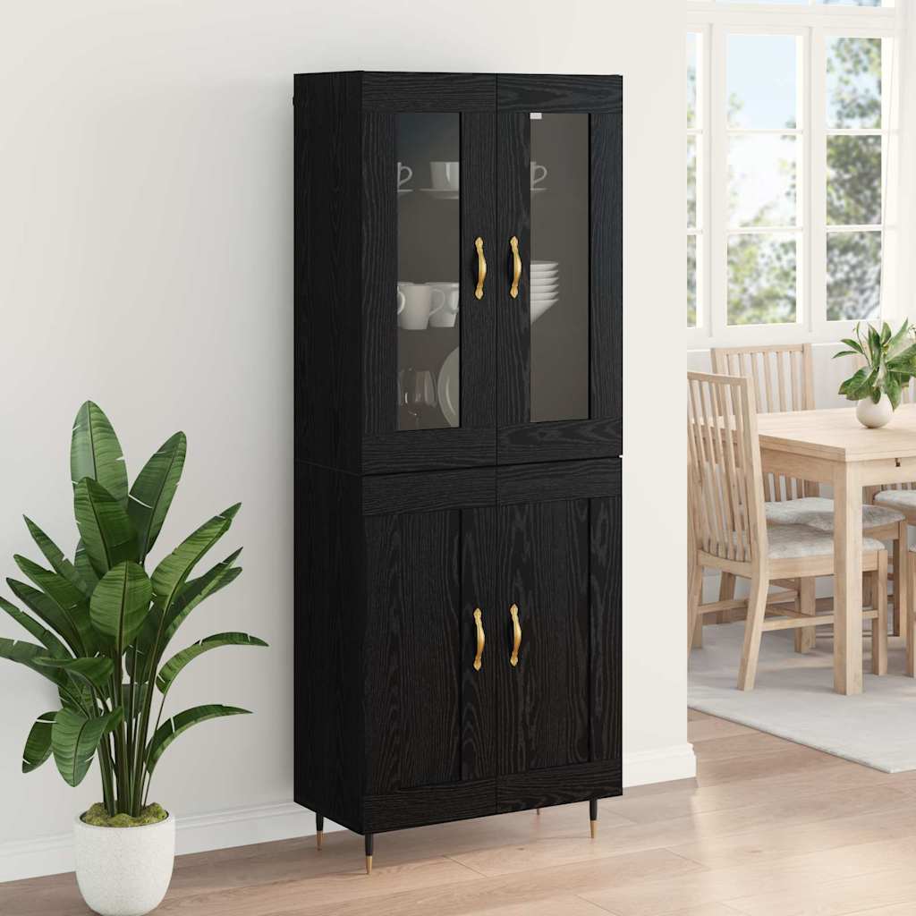 Highboard 2 pcs Μαύρη Οξυά Επεξεργασμένο ξύλο
