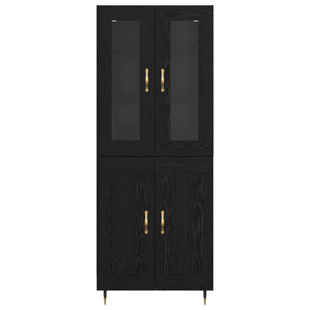 Highboard 2 pcs Μαύρη Οξυά Επεξεργασμένο ξύλο