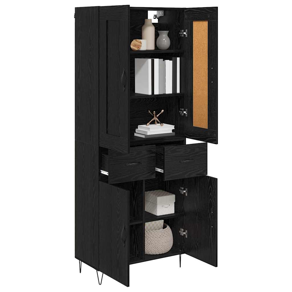 Highboard Μαύρη Οξυά 69,5 x 34 x 180 εκ. Επεξεργασμένο ξύλο
