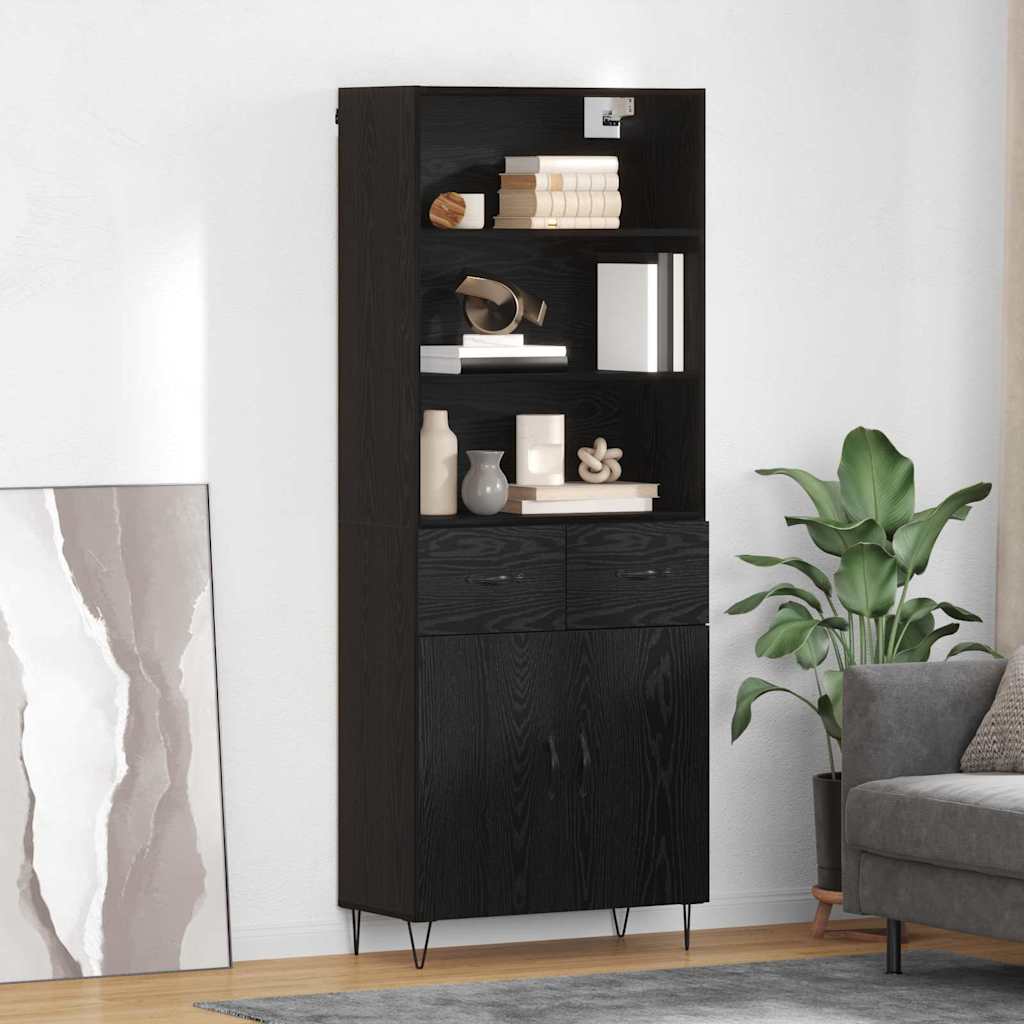 Highboard με συρτάρι 2 pcs Μαύρη Οξυά Επεξεργασμένο ξύλο