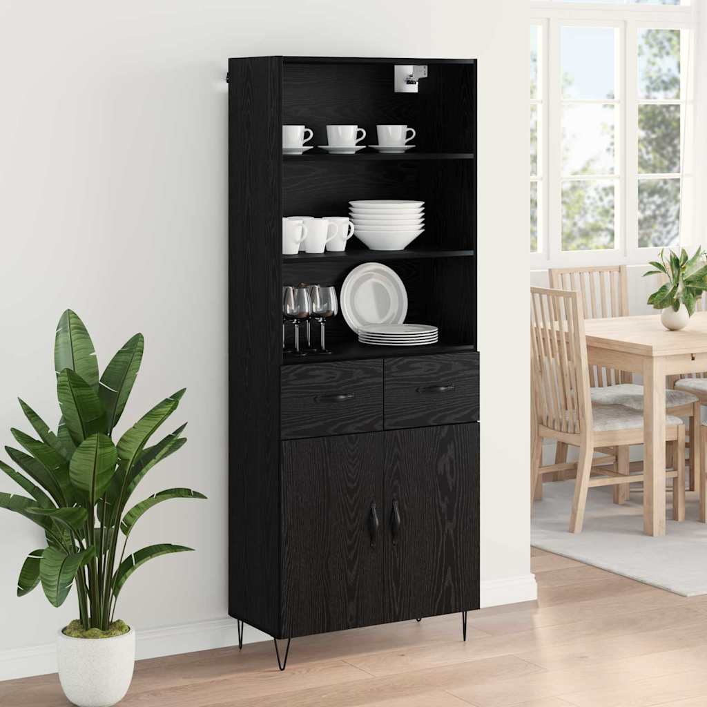 Highboard με συρτάρι 2 pcs Μαύρη Οξυά Επεξεργασμένο ξύλο
