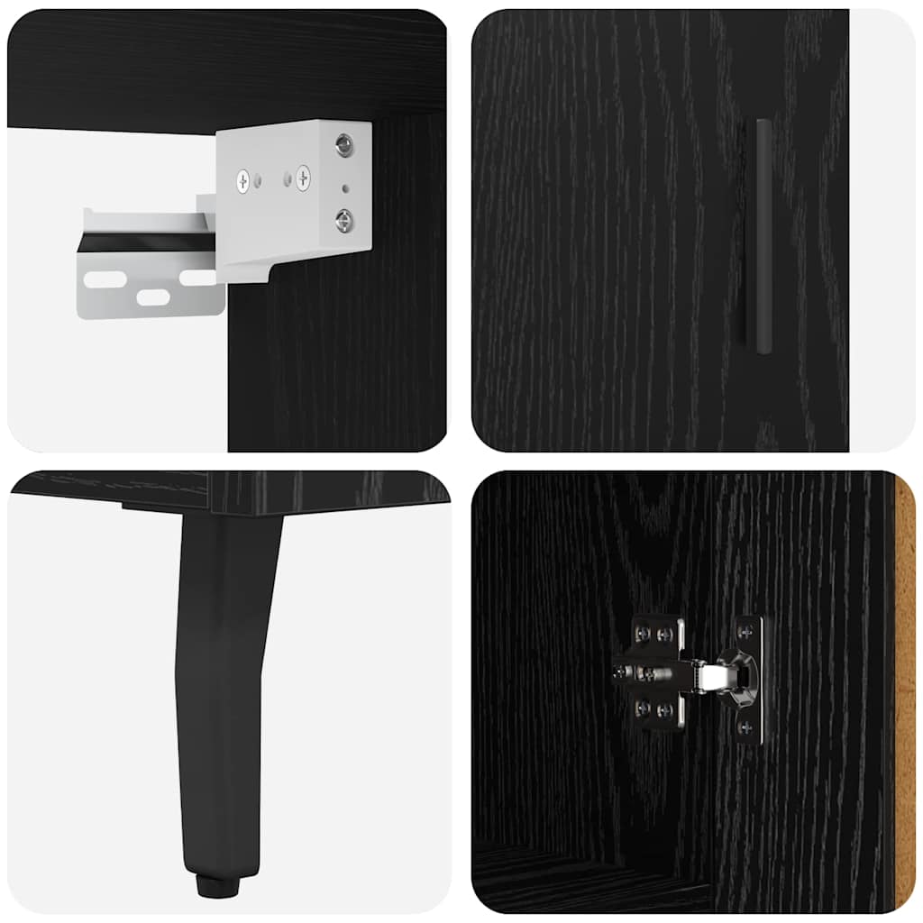 Highboard 2 pcs Μαύρη Οξυά Επεξεργασμένο ξύλο