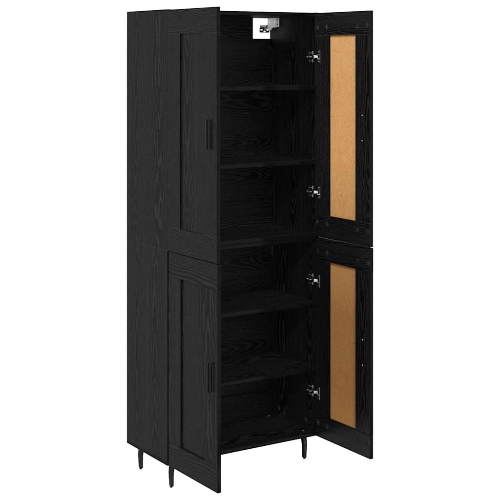 Highboard 2 pcs Μαύρη Οξυά Επεξεργασμένο ξύλο