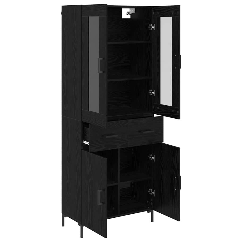 Highboard με συρτάρι 2 pcs Μαύρη Οξυά Επεξεργασμένο ξύλο