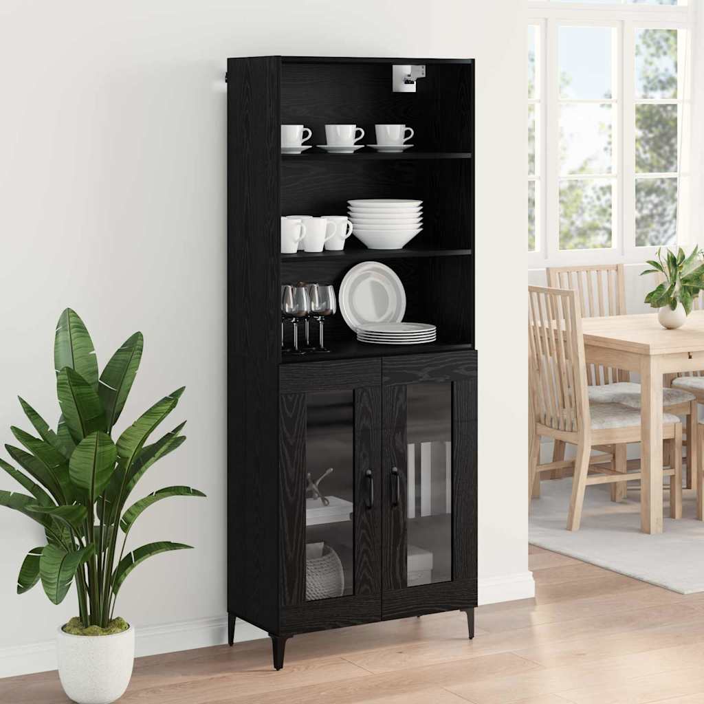 Highboard Μαύρη Οξυά 69,5 x 34 x 180 εκ. Επεξεργασμένο ξύλο