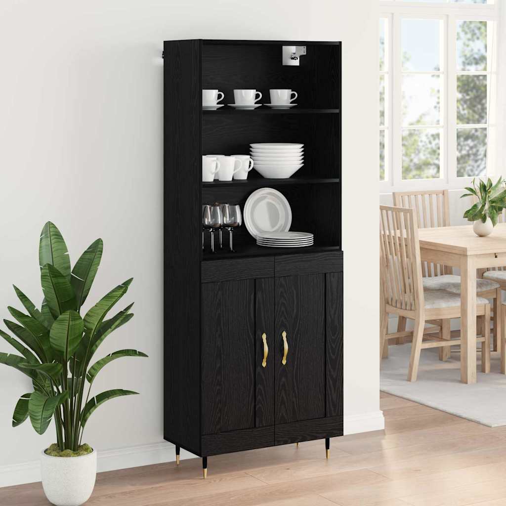 Highboard Μαύρη δρυς 69,5 x 34 x 180 εκ. Επεξεργασμένο ξύλο