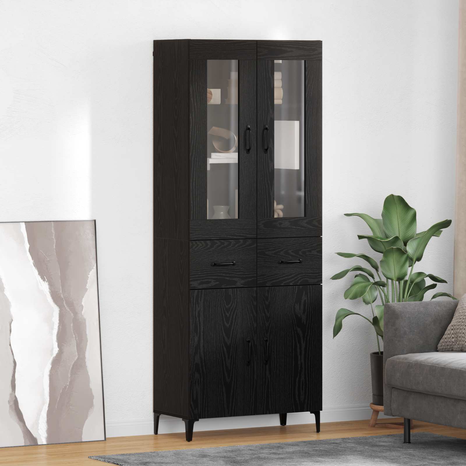 Highboard Μαύρη Οξυά 69,5 x 34 x 180 εκ. Επεξεργασμένο ξύλο - Pakobazaar