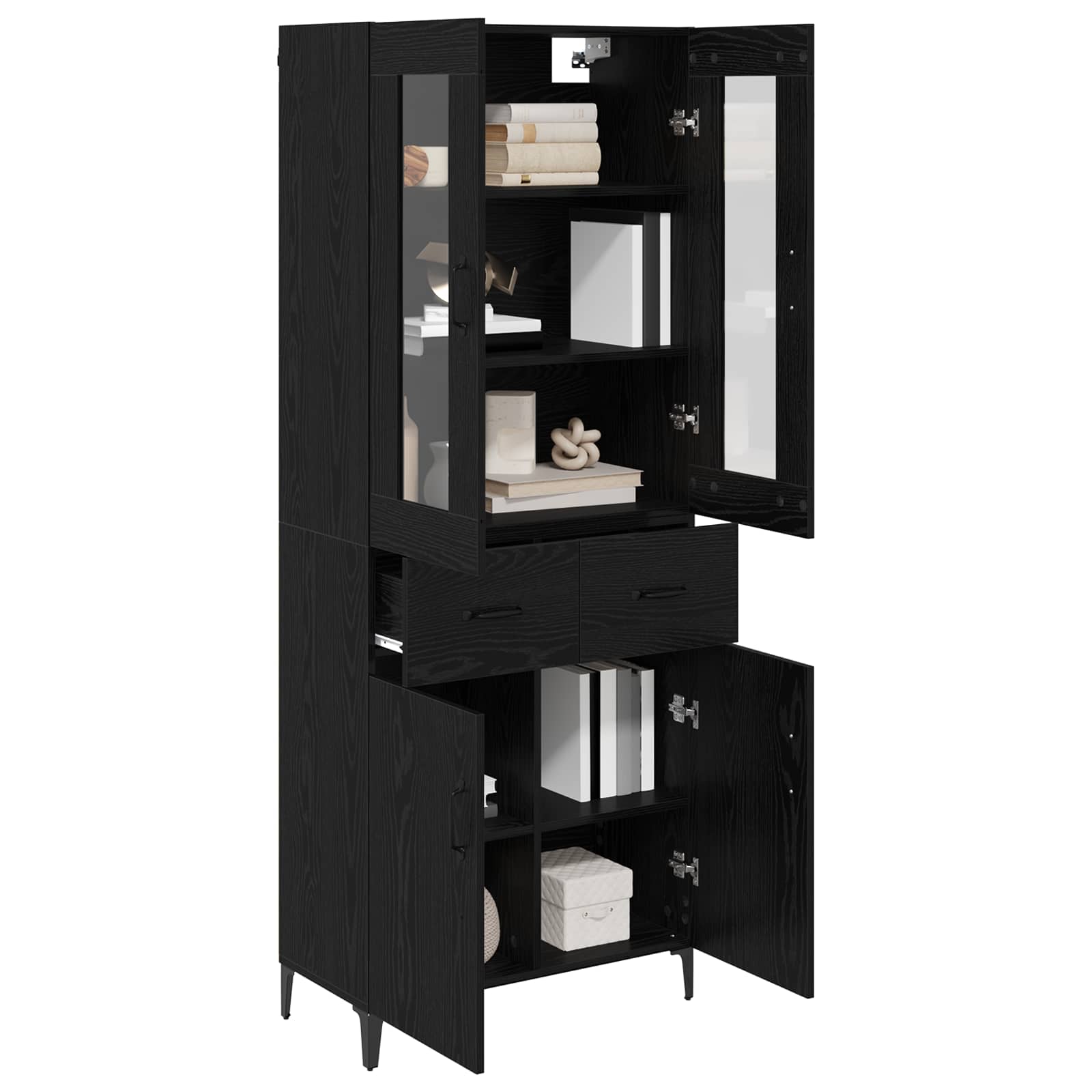 Highboard Μαύρη Οξυά 69,5 x 34 x 180 εκ. Επεξεργασμένο ξύλο - Pakobazaar