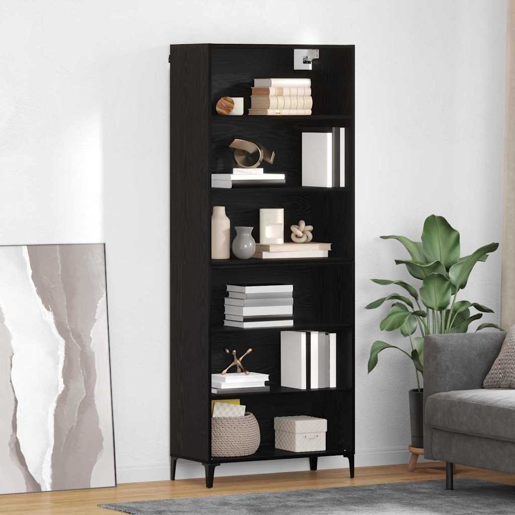 Highboard Μαύρη Οξυά 69,5 x 34 x 180 εκ. Επεξεργασμένο ξύλο