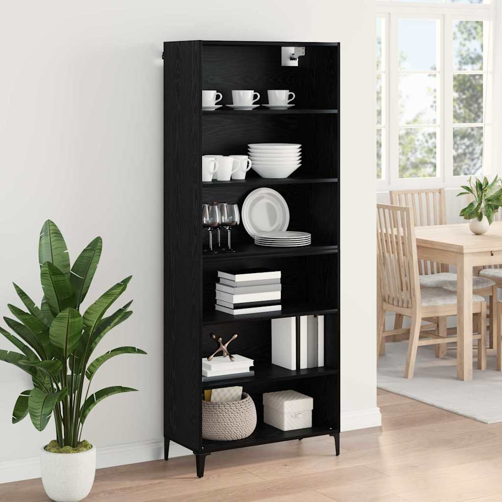 Highboard Μαύρη Οξυά 69,5 x 34 x 180 εκ. Επεξεργασμένο ξύλο