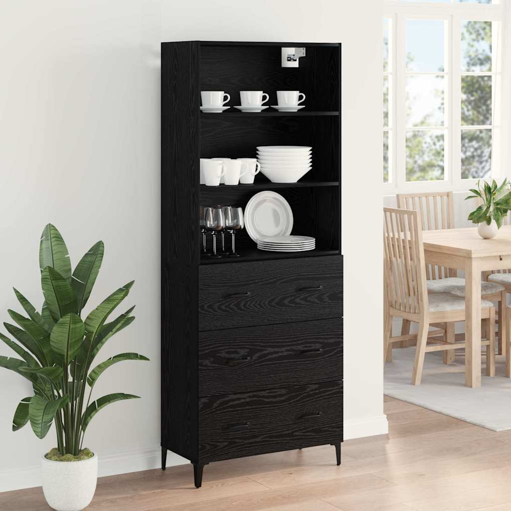 Highboard Μαύρη Οξυά 69,5 x 34 x 180 εκ. Επεξεργασμένο ξύλο