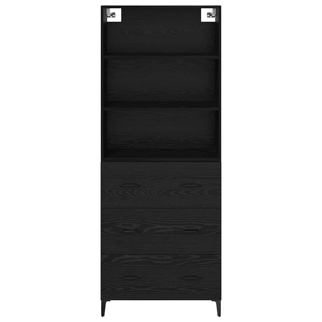 Highboard Μαύρη Οξυά 69,5 x 34 x 180 εκ. Επεξεργασμένο ξύλο