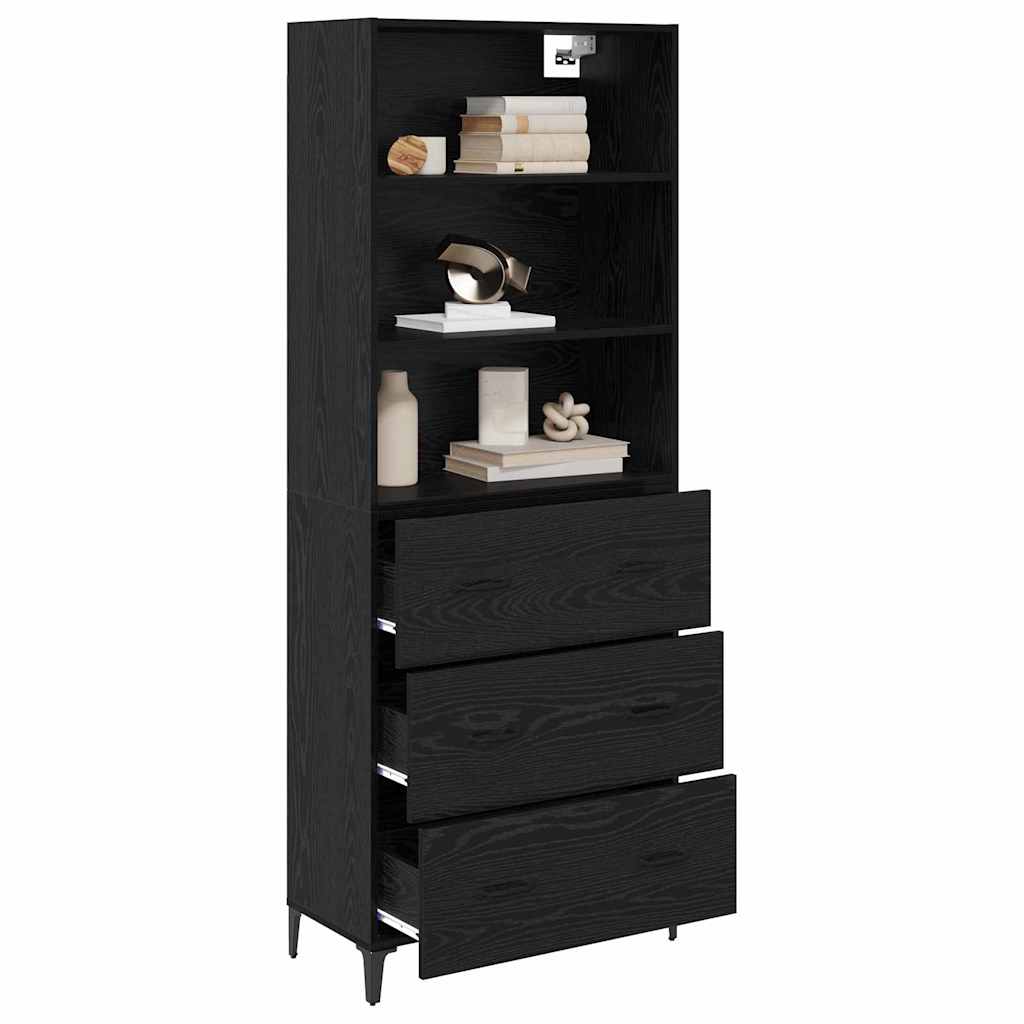 Highboard Μαύρη Οξυά 69,5 x 34 x 180 εκ. Επεξεργασμένο ξύλο