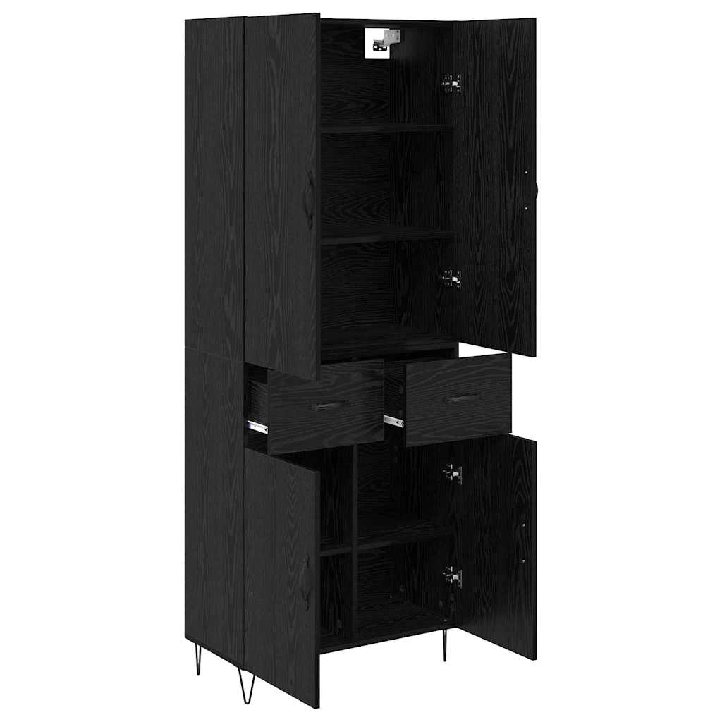Highboard με συρτάρι 2 pcs Μαύρη Οξυά Μηχανική ξυλεία και γυαλί