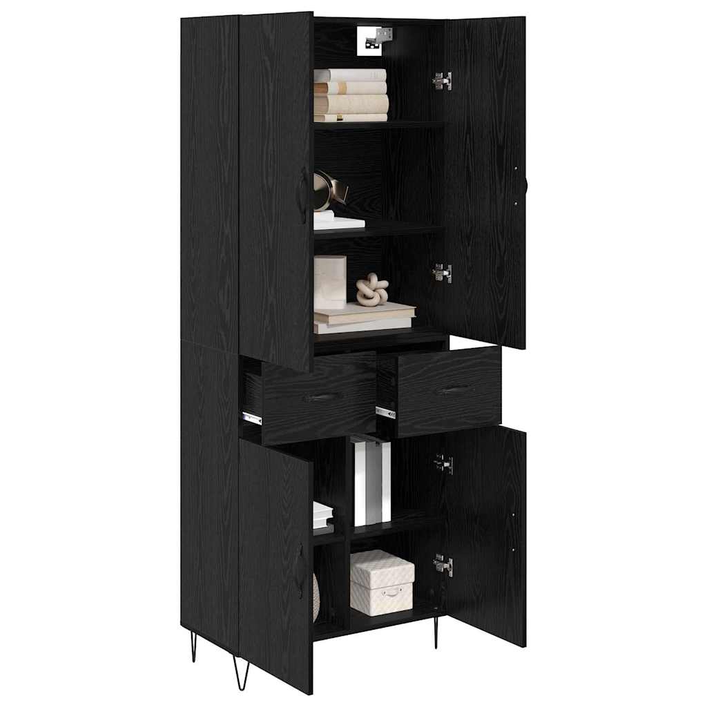 Highboard με συρτάρι 2 pcs Μαύρη Οξυά Μηχανική ξυλεία και γυαλί