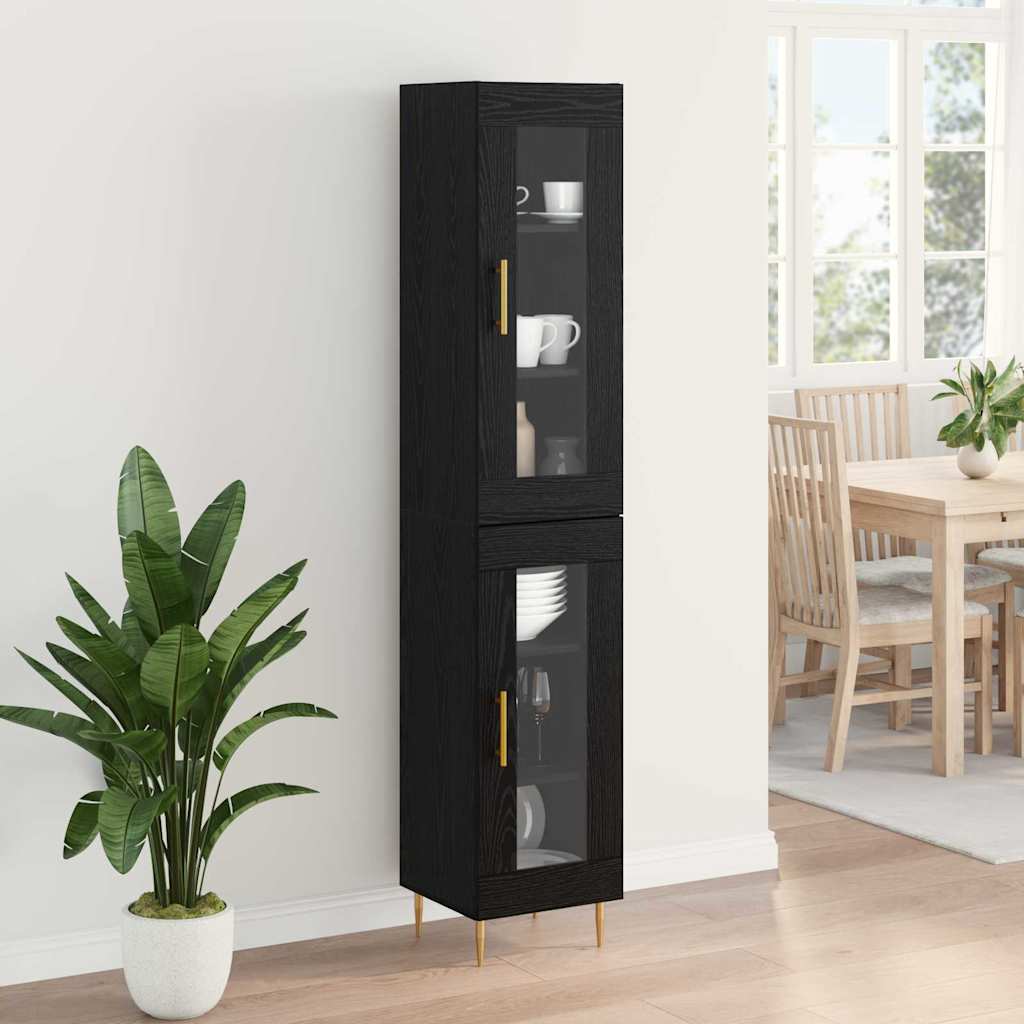Highboard 2 pcs Μαύρη Οξυά Γυαλί
