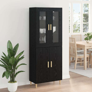 Highboard Μαύρη Οξυά 69,5 x 34 x 180 εκ. Σύνθετο Ξύλο και Γυαλί