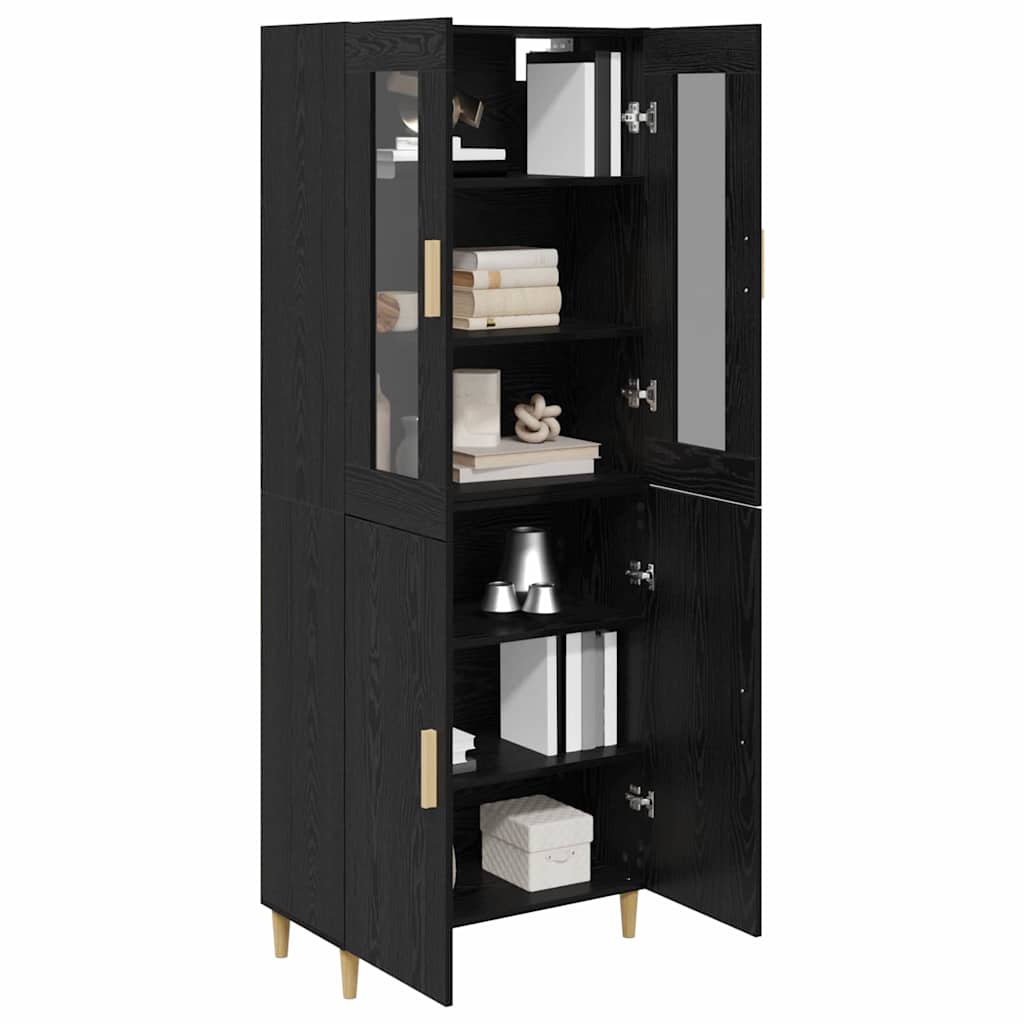 Highboard Μαύρη Οξυά 69,5 x 34 x 180 εκ. Σύνθετο Ξύλο και Γυαλί