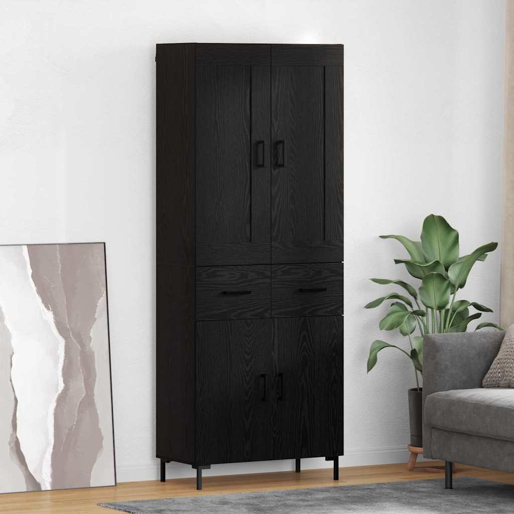 Highboard με συρτάρι 2 pcs Μαύρη Οξυά Επεξεργασμένο ξύλο
