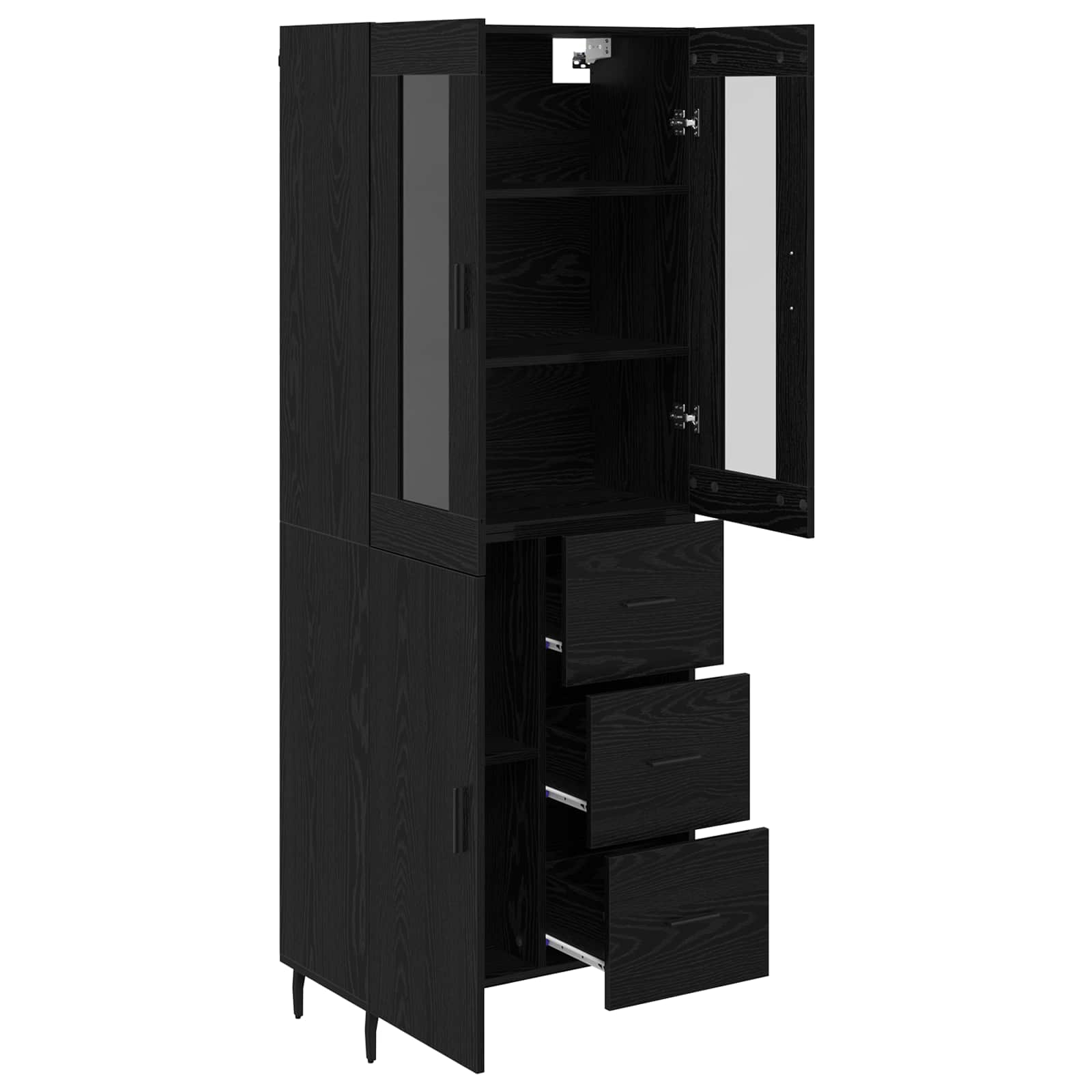 Highboard με συρτάρι 2 pcs Μαύρη Οξυά Επεξεργασμένο ξύλο
