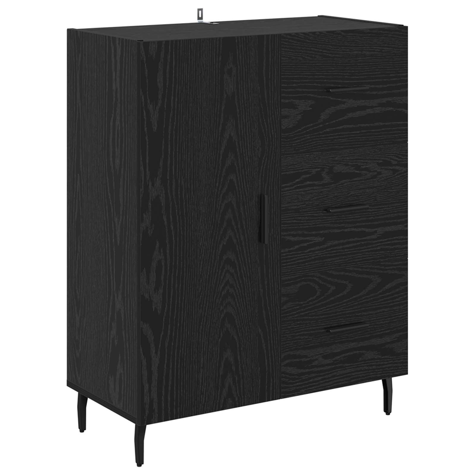 Highboard με συρτάρι 2 pcs Μαύρη Οξυά Επεξεργασμένο ξύλο