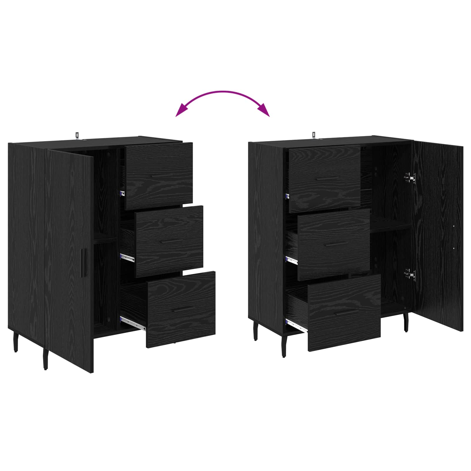 Highboard με συρτάρι 2 pcs Μαύρη Οξυά Επεξεργασμένο ξύλο