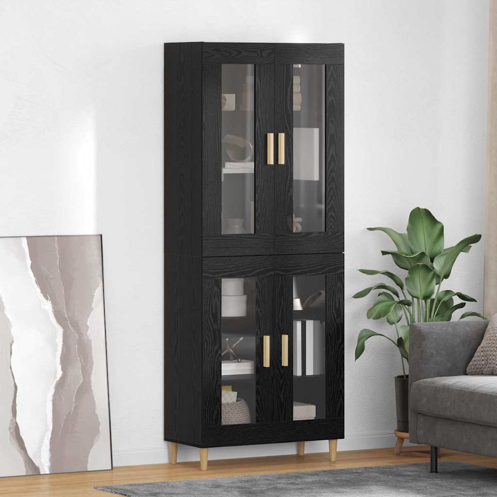 Highboard Μαύρη Οξυά 69,5 x 34 x 180 εκ. Επεξεργασμένο ξύλο