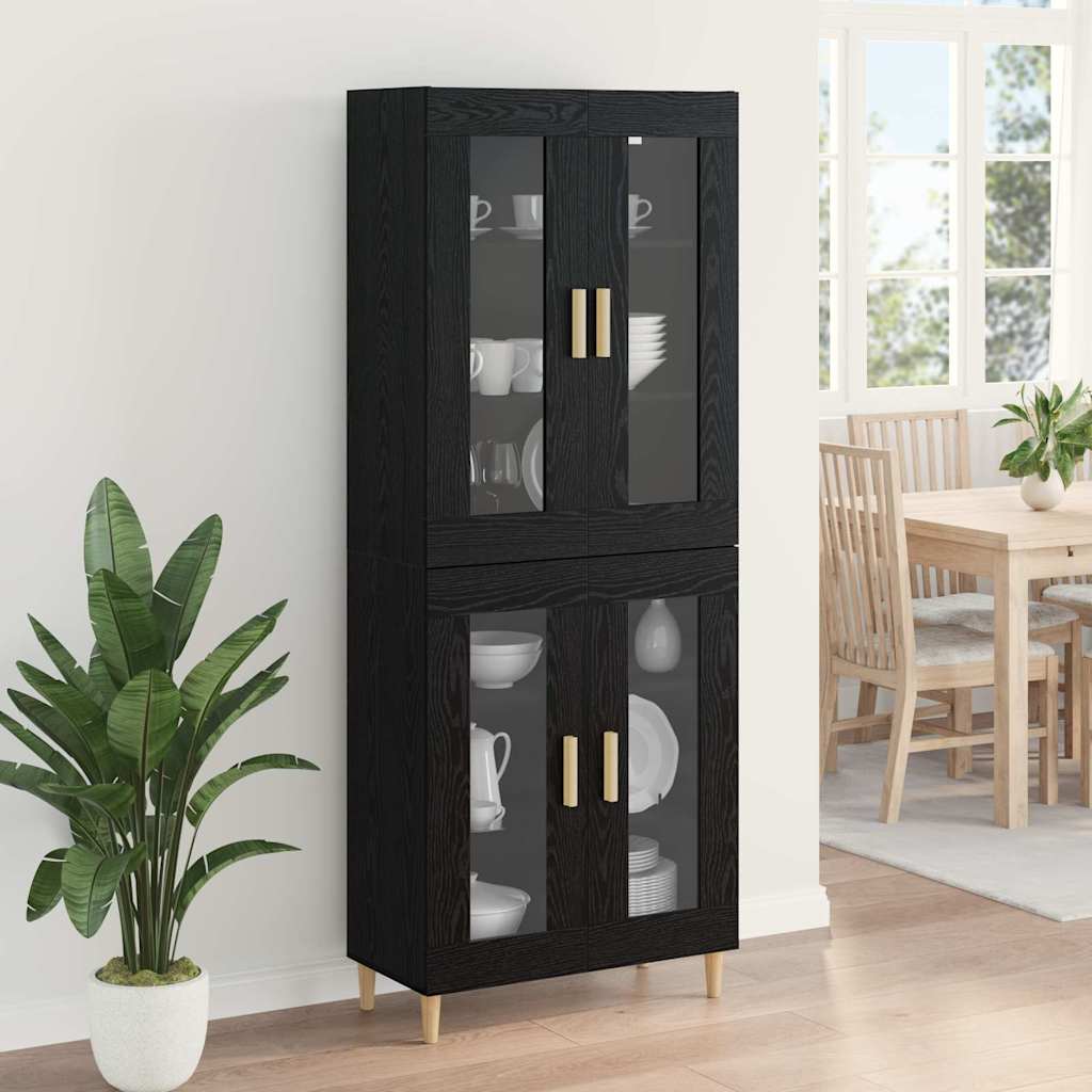 Highboard Μαύρη Οξυά 69,5 x 34 x 180 εκ. Επεξεργασμένο ξύλο