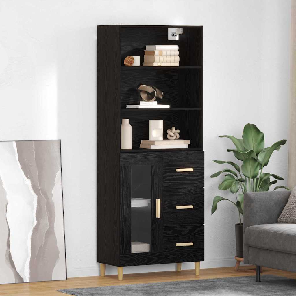 Highboard Μαύρη Οξυά 69,5 x 32,5 x 180 εκ Επεξεργασμένο ξύλο