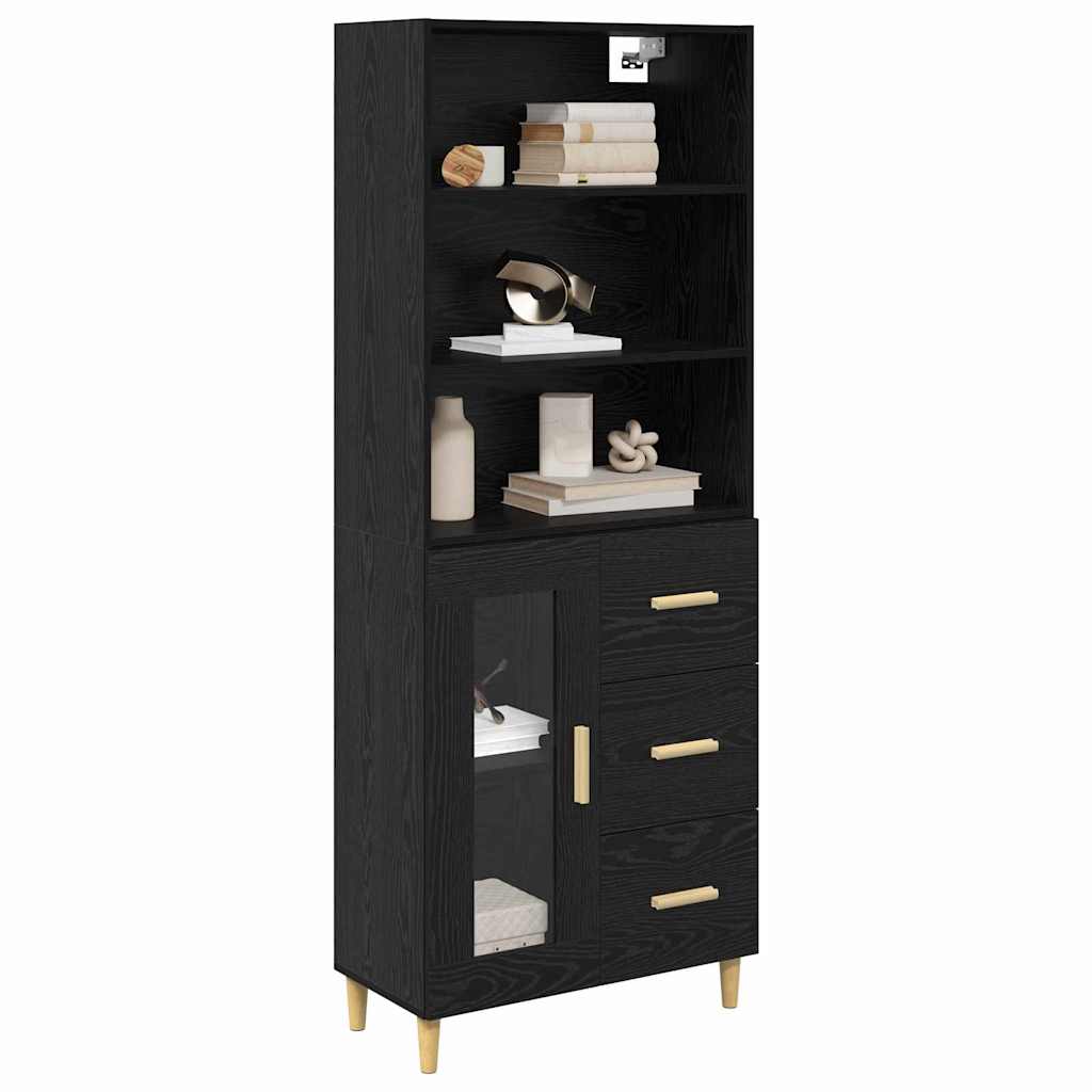 Highboard Μαύρη Οξυά 69,5 x 32,5 x 180 εκ Επεξεργασμένο ξύλο
