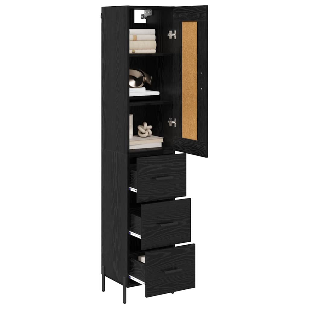Highboard Μαύρη Οξυά 34,5 x 34 x 180 εκ. Επεξεργασμένο ξύλο