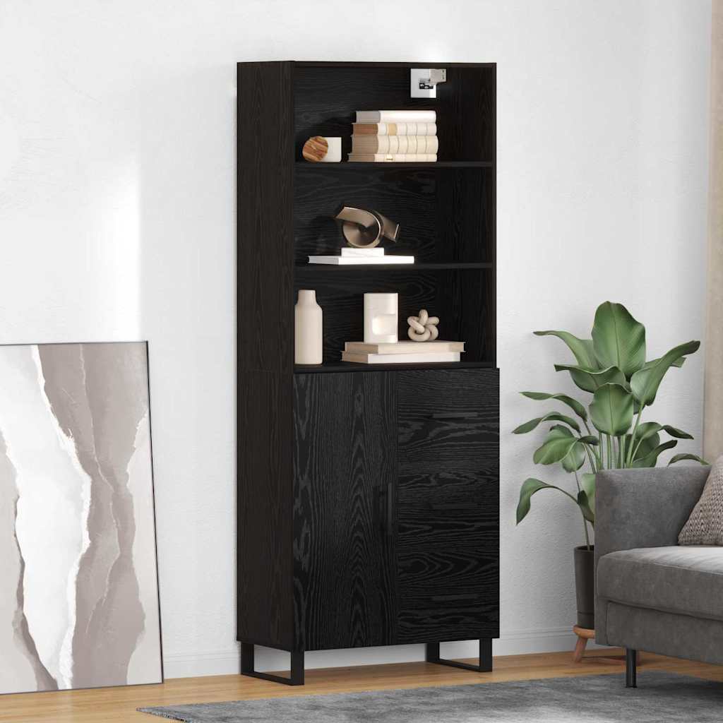 Highboard με συρτάρι 2 pcs Μαύρη Οξυά Επεξεργασμένο ξύλο