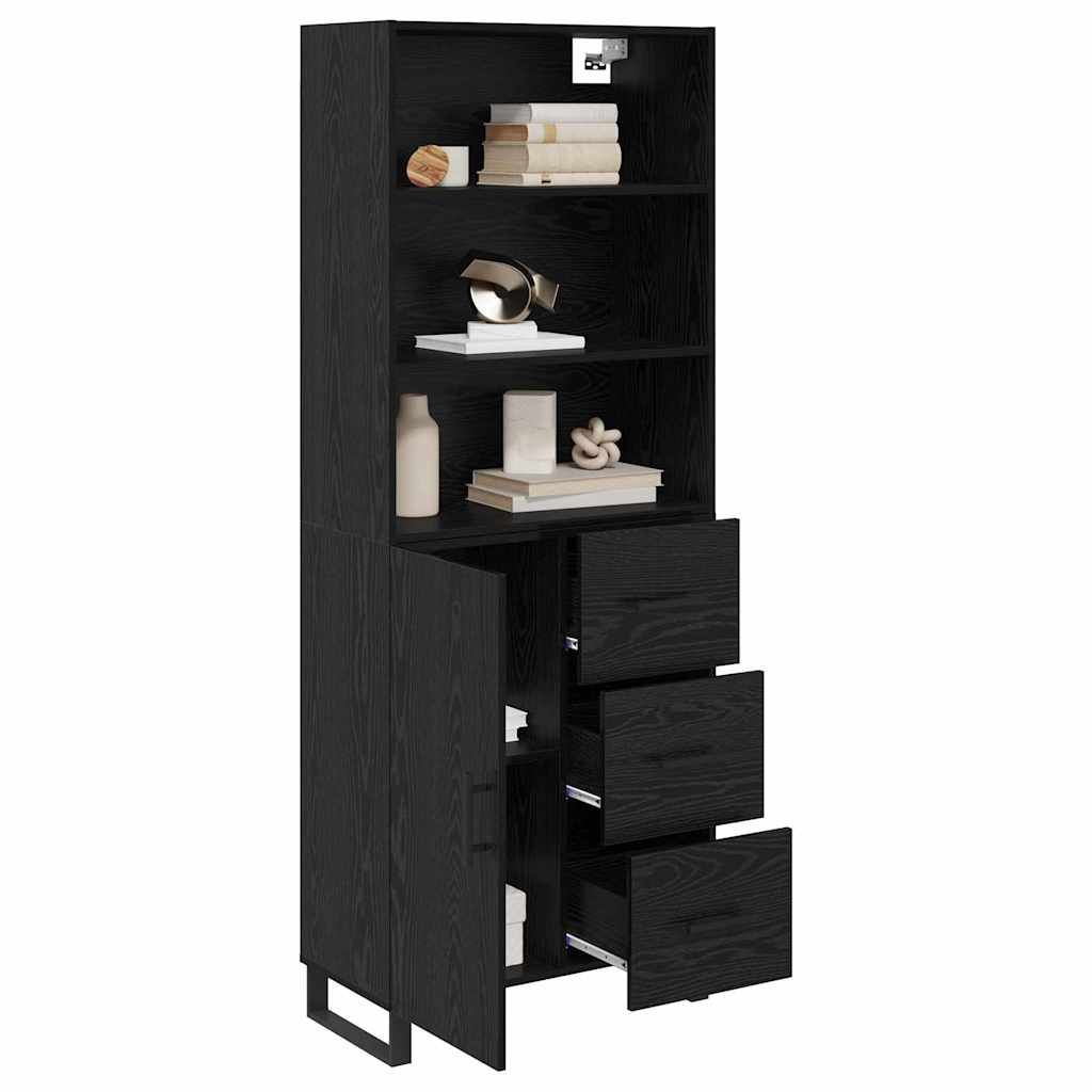 Highboard με συρτάρι 2 pcs Μαύρη Οξυά Επεξεργασμένο ξύλο