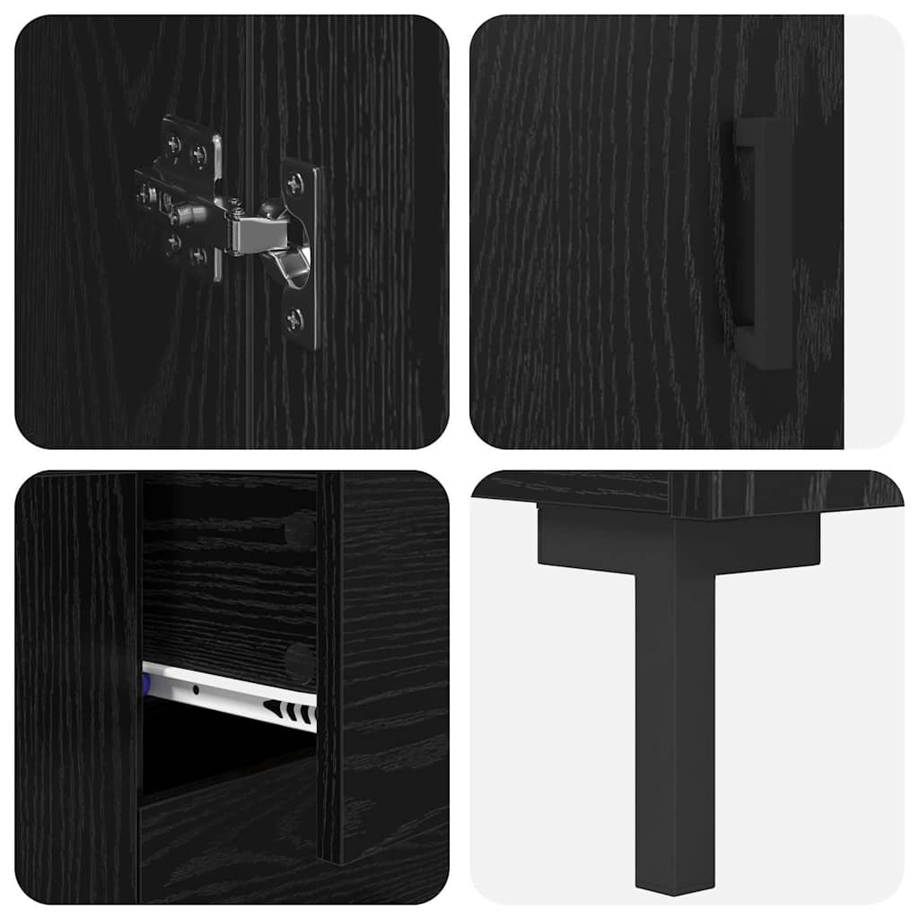 Highboard με συρτάρι 2 pcs Μαύρη Οξυά Επεξεργασμένο ξύλο