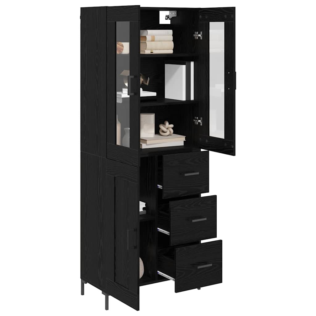 Highboard με συρτάρι 2 pcs Μαύρη Οξυά Επεξεργασμένο ξύλο