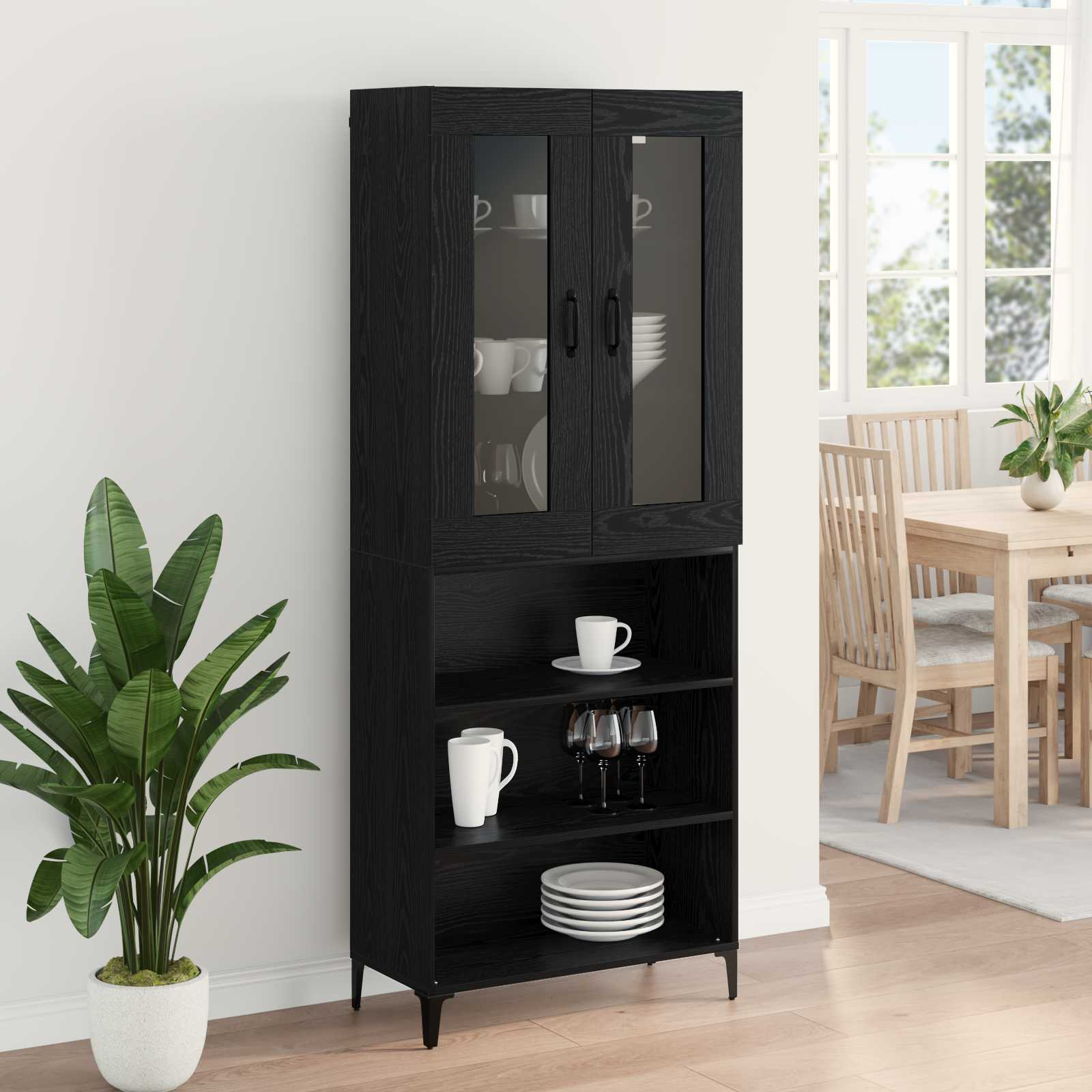 Highboard Μαύρη Οξυά 69,5 x 34 x 180 εκ. Επεξεργασμένο ξύλο - Pakobazaar