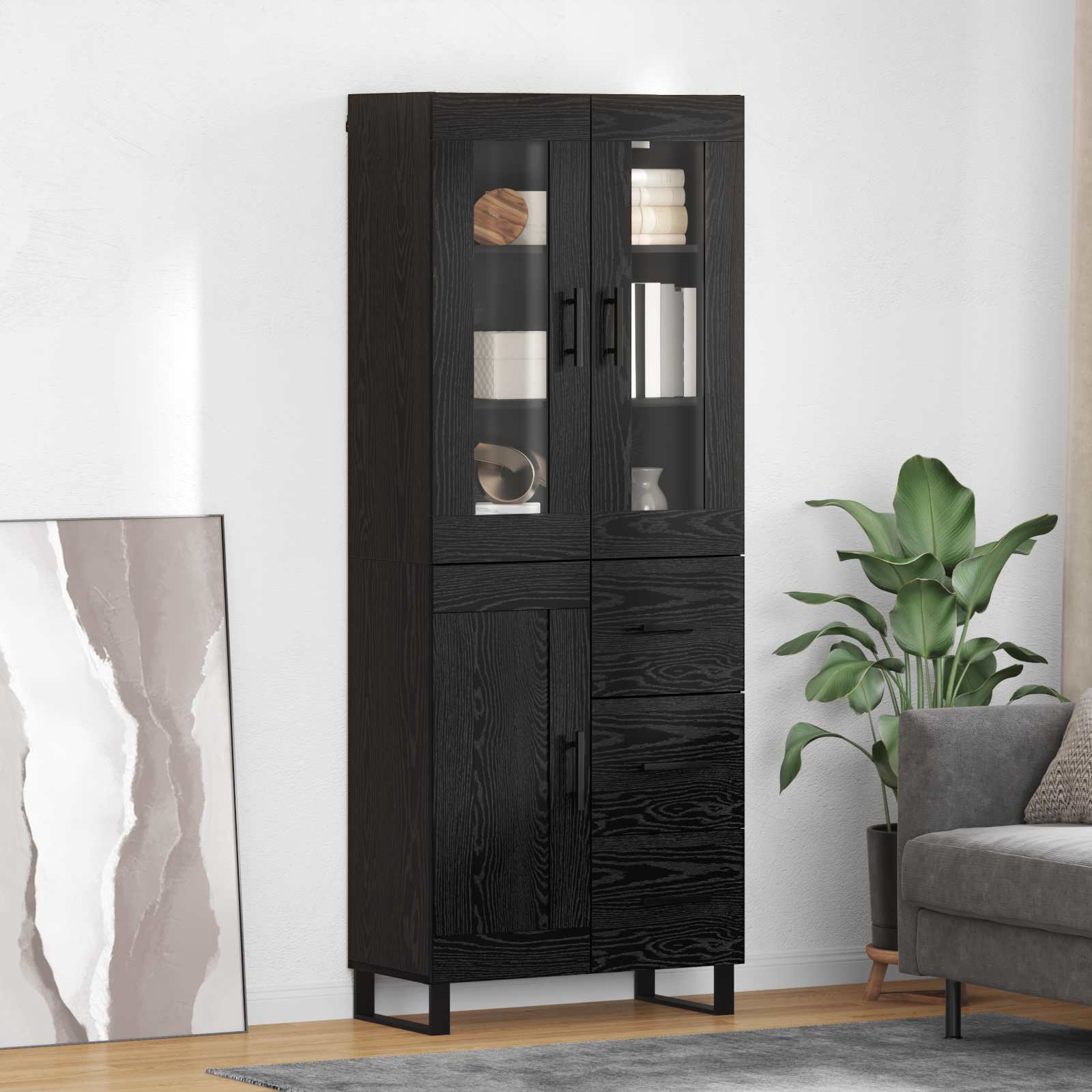Highboard με συρτάρι 2 pcs Μαύρη Οξυά Σύνθετο Ξύλο και Γυαλί
