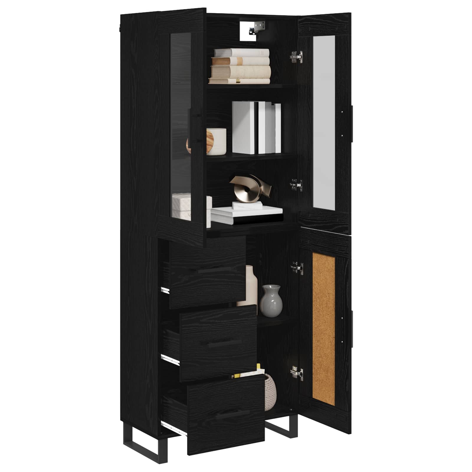 Highboard με συρτάρι 2 pcs Μαύρη Οξυά Σύνθετο Ξύλο και Γυαλί