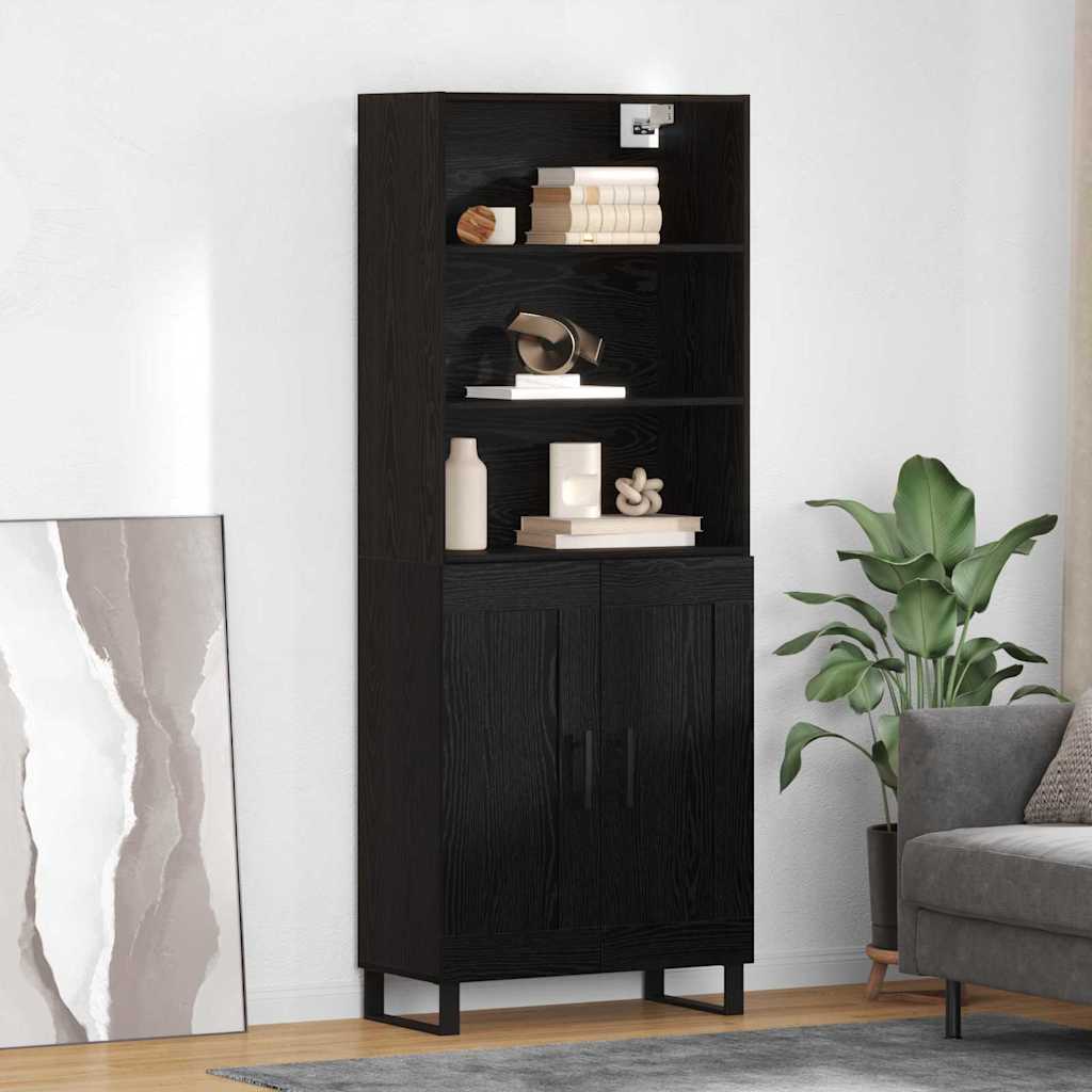 Highboard με συρτάρι 2 pcs Μαύρη Οξυά Επεξεργασμένο ξύλο