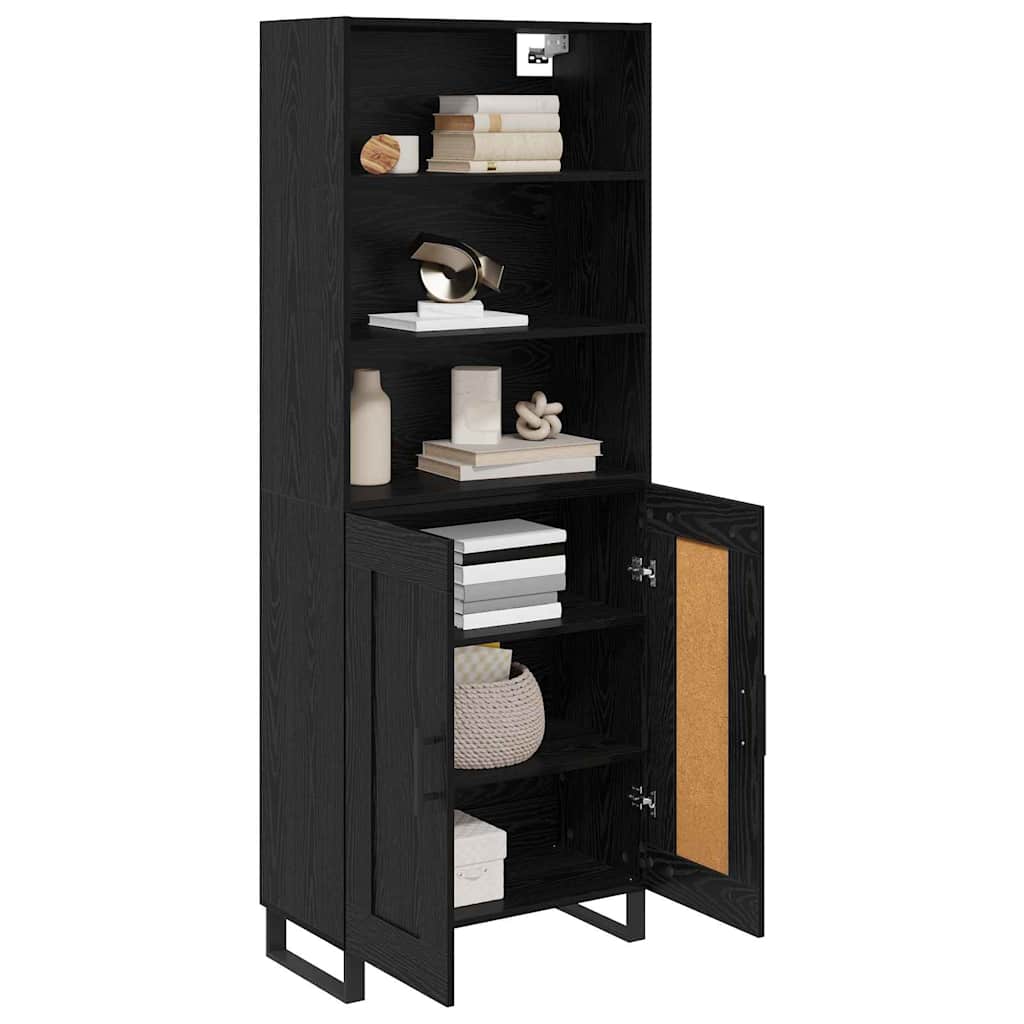 Highboard με συρτάρι 2 pcs Μαύρη Οξυά Επεξεργασμένο ξύλο