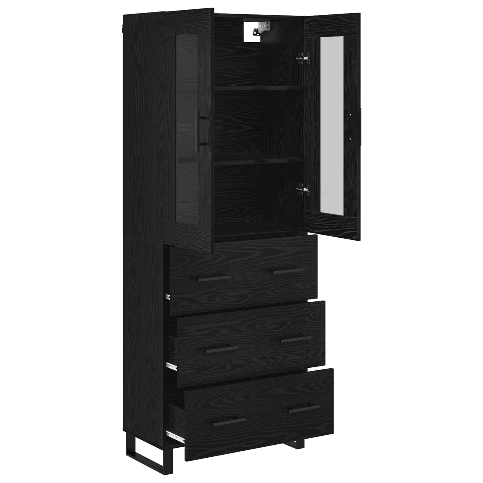 Highboard με συρτάρι 2 pcs Μαύρη Οξυά Σύνθετο Ξύλο και Γυαλί