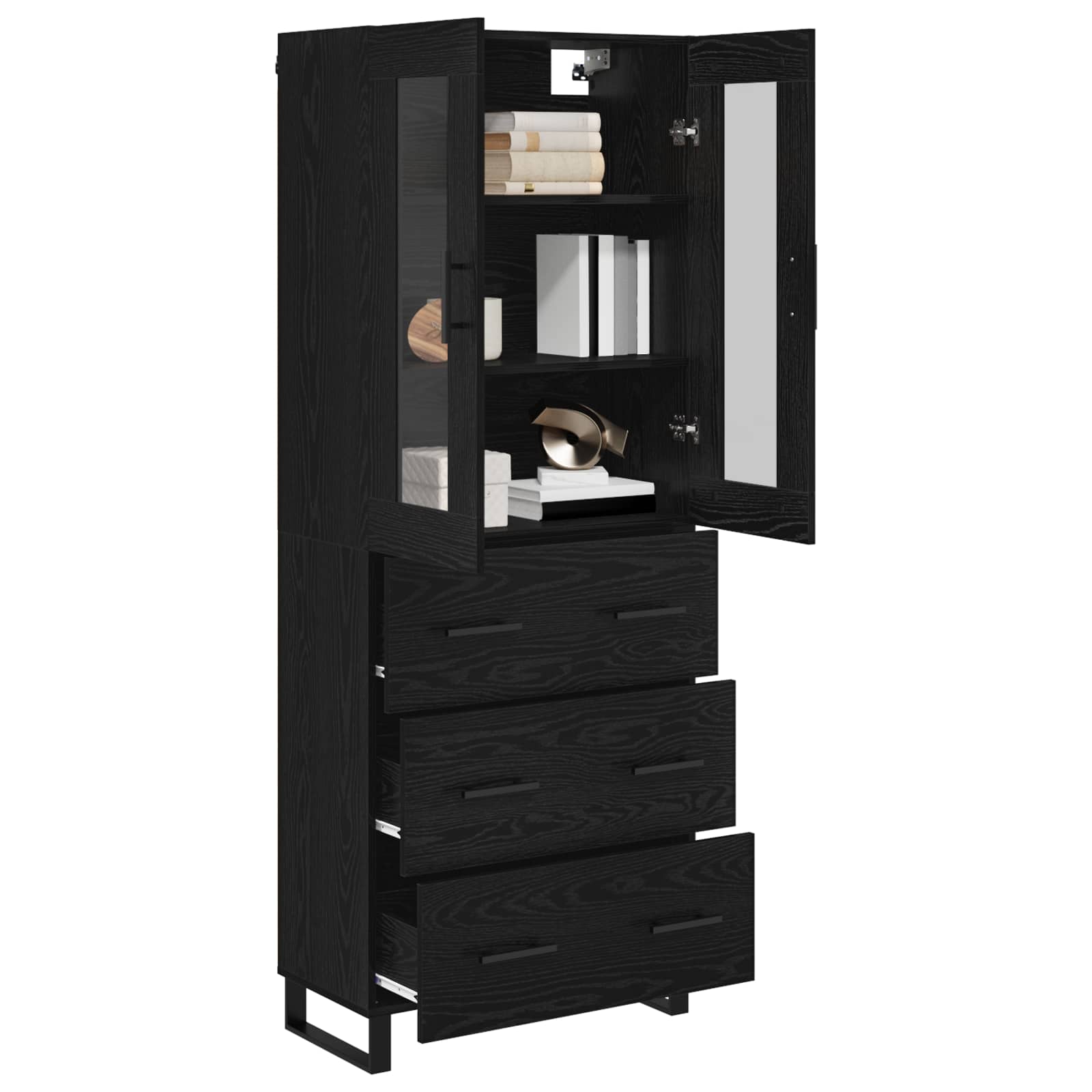 Highboard με συρτάρι 2 pcs Μαύρη Οξυά Σύνθετο Ξύλο και Γυαλί