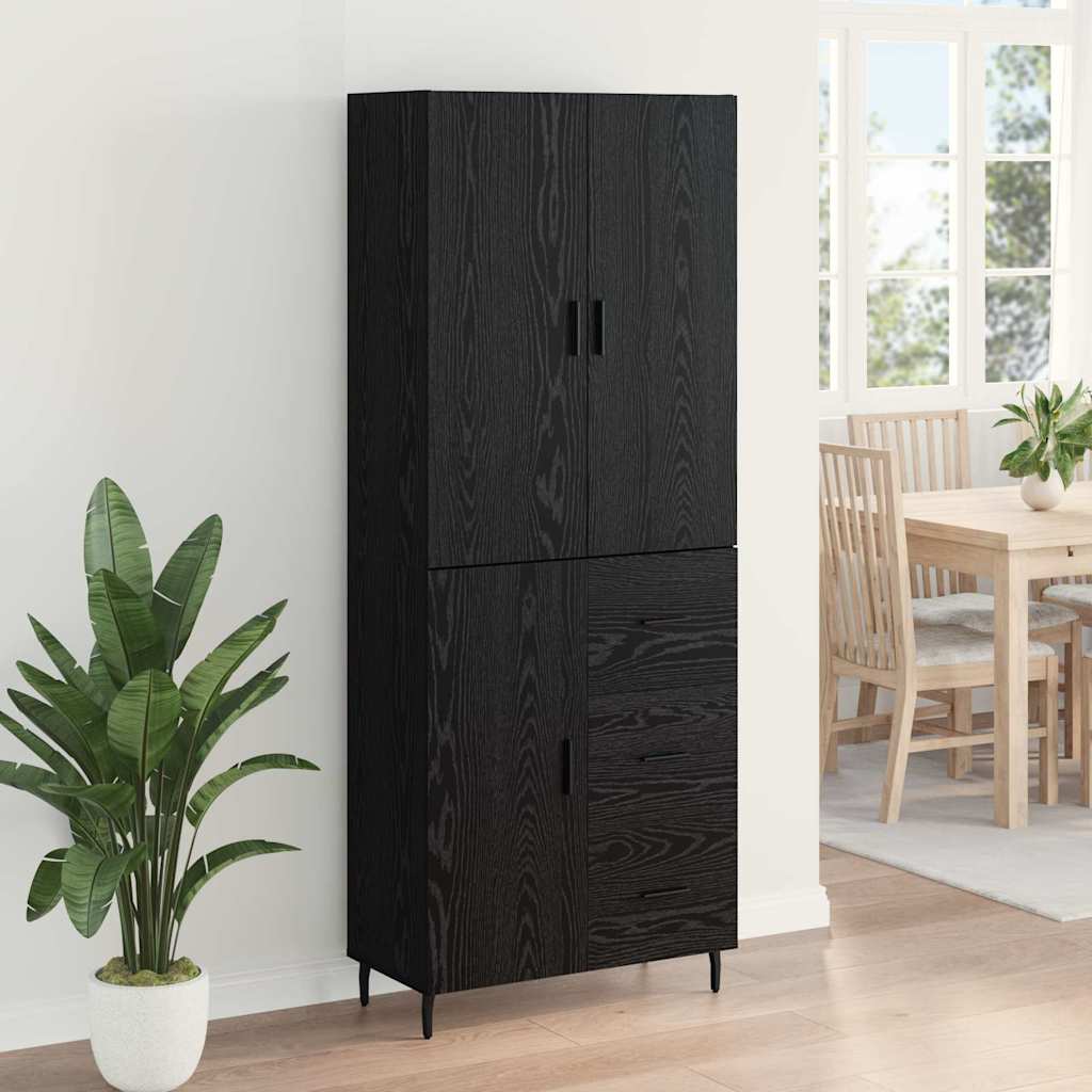 Highboard με συρτάρι 2 pcs Μαύρη δρυς Σύνθετο Ξύλο και Γυαλί - Pakobazaar