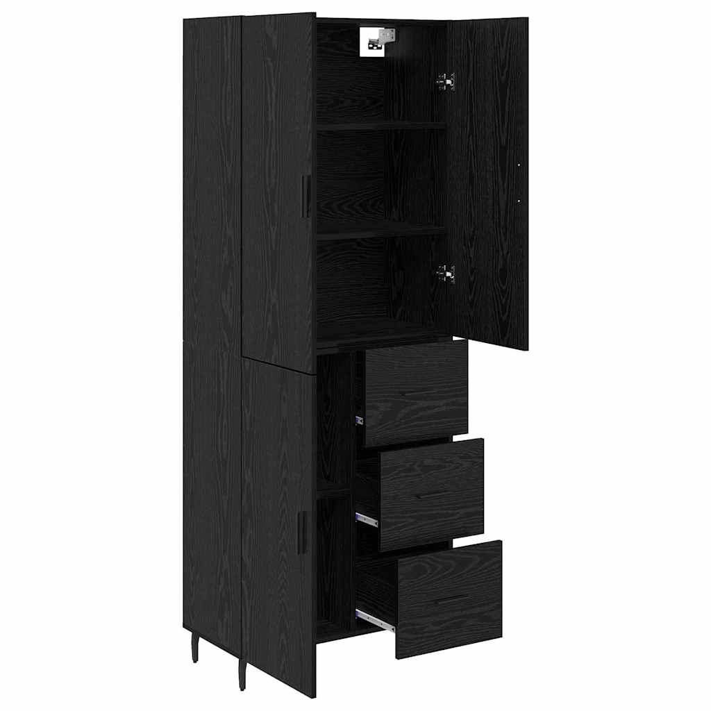 Highboard με συρτάρι 2 pcs Μαύρη δρυς Σύνθετο Ξύλο και Γυαλί - Pakobazaar