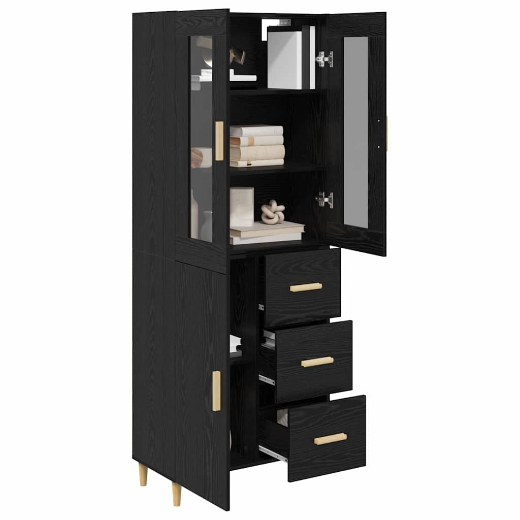 Highboard Μαύρη Οξυά 34,5 x 34 x 180 εκ. Επεξεργασμένο ξύλο