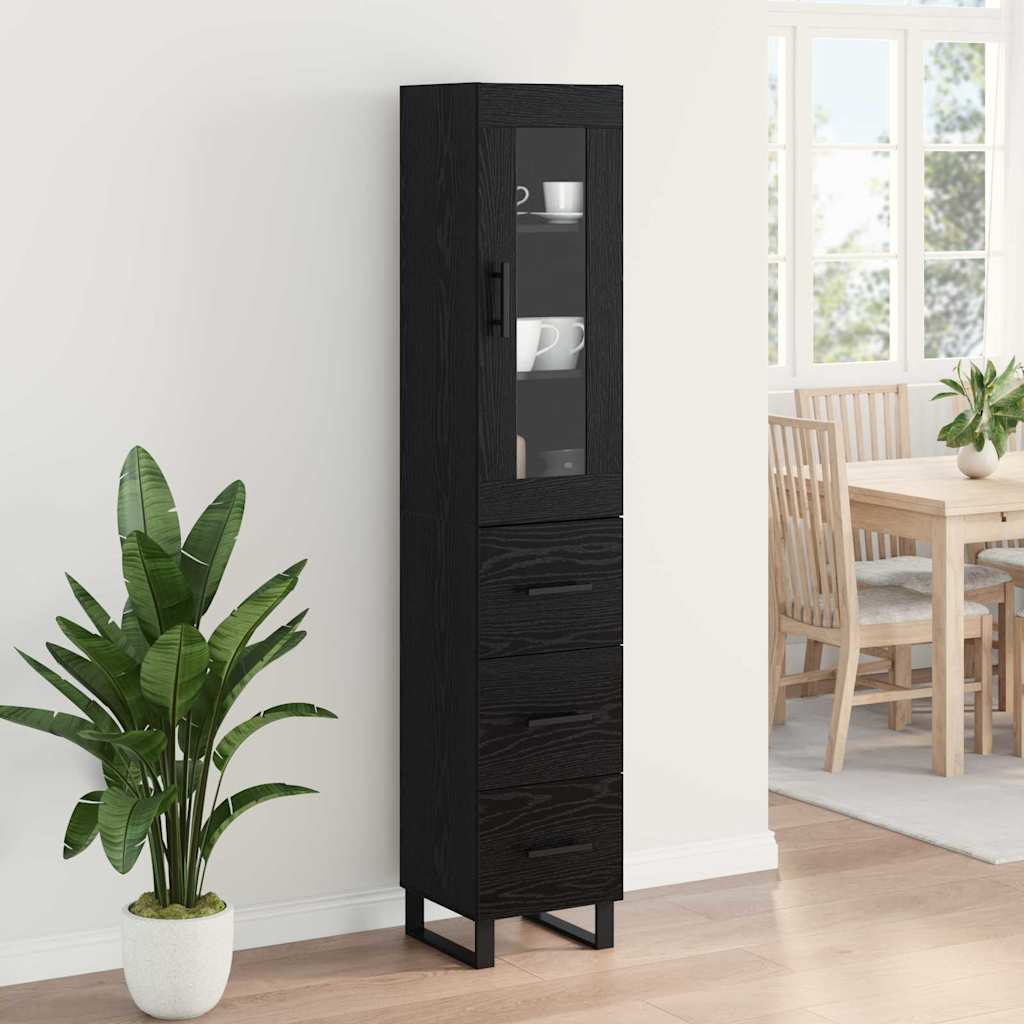 Highboard Μαύρη Οξυά 34,5 x 34 x 180 εκ. Επεξεργασμένο ξύλο