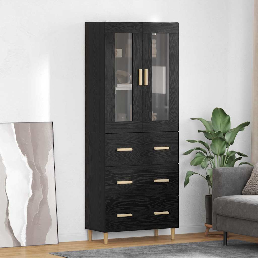 Highboard Μαύρη Οξυά 69,5 x 34 x 180 εκ. Σύνθετο Ξύλο και Γυαλί - Pakobazaar